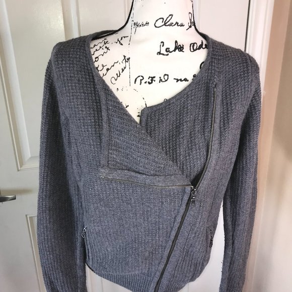 Ann Taylor LOFT Women's Diagonal Zip Cardigan Sweater Charcoal Grey ~ Size M - Picture 3 of 6